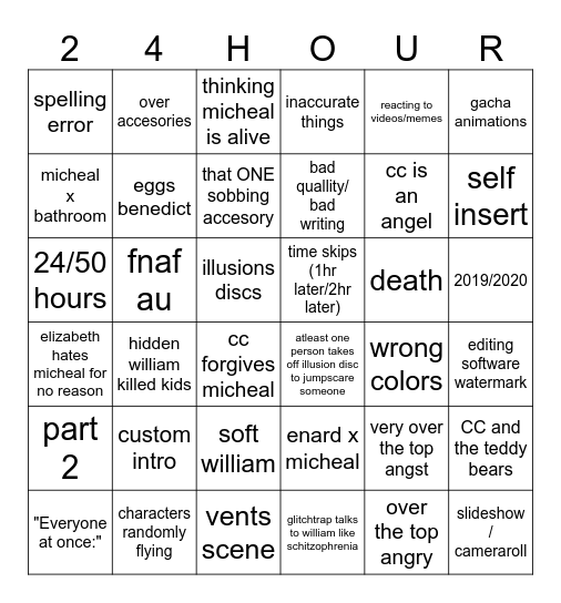fnaf gatcha 24 hour room bingo Card