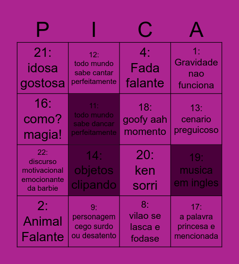 BINGO DA BARBIE Bingo Card