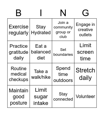 Wellness Bingo Card