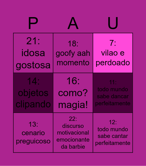 BINGO DA BARBIE Bingo Card