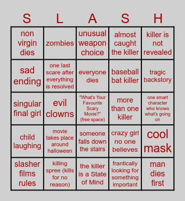 slasher bingo Card