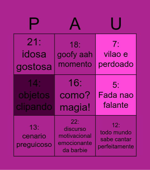 BINGO DA BARBIE Bingo Card