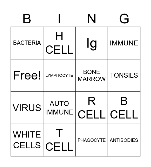 Immune BING Bingo Card