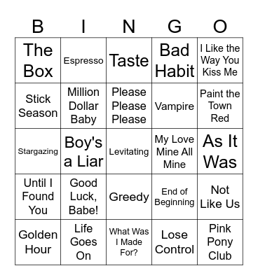 Musical Bingo #2 Bingo Card