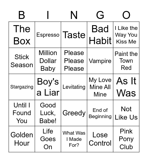 Musical Bingo #2 Bingo Card