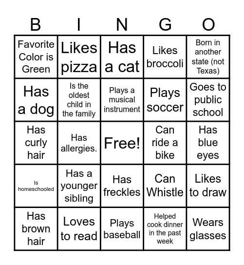 I am Unique! Bingo Card