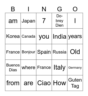 All around the world Bingo Card