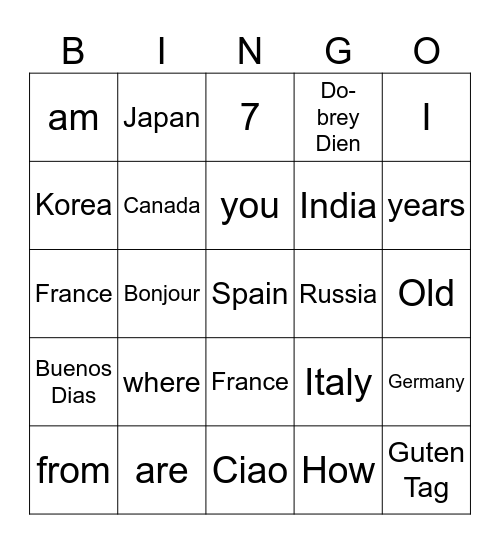 All around the world Bingo Card
