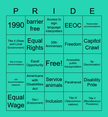 Disability Pride Celebration! Bingo Card