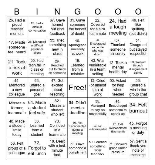 Untitled Bingo Card