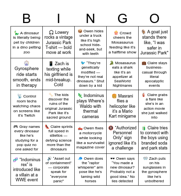Jurassic World Bingo Card