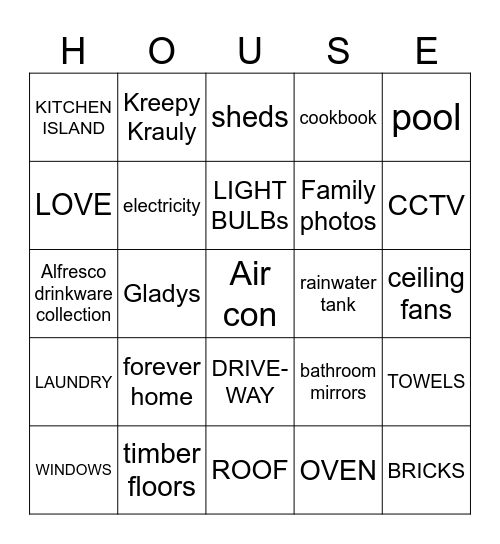 HOUSEWARMING BINGO Card