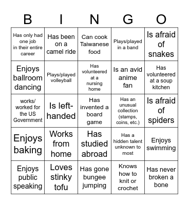 Find Someone Who... Bingo Card
