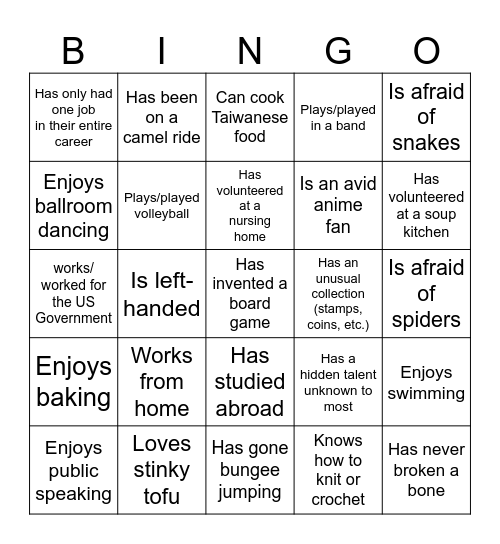 Find Someone Who... Bingo Card