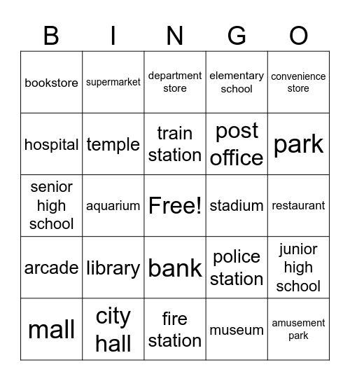 Buildings Bingo Card