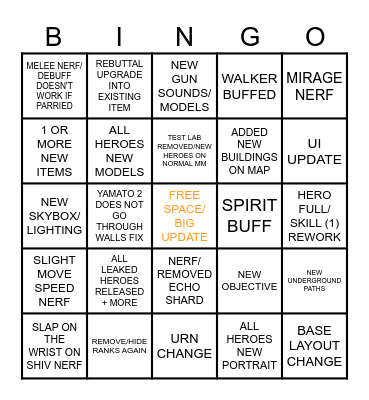 DEADLOCK BIG PATCH BINGO Card