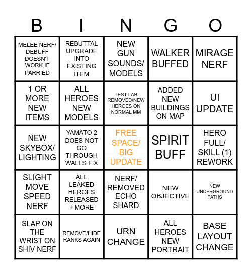 DEADLOCK BIG PATCH BINGO Card