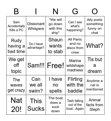 DnD Bingo--Cause we going to die Bingo Card