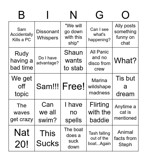 DnD Bingo--Cause we going to die Bingo Card