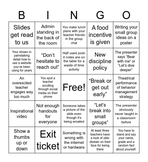 PreK PD Bingo Card