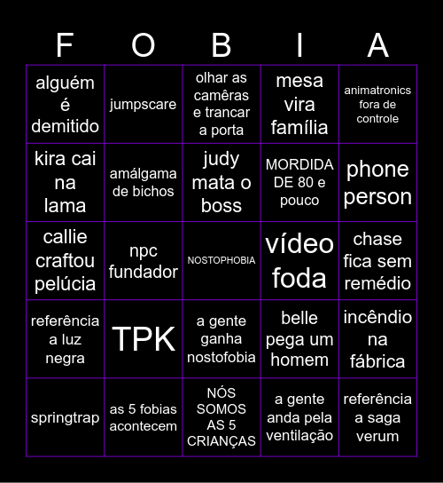 NOSTOPHOBIA Bingo Card