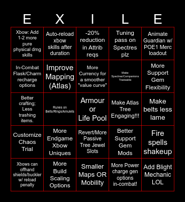 Exile Bingo Card