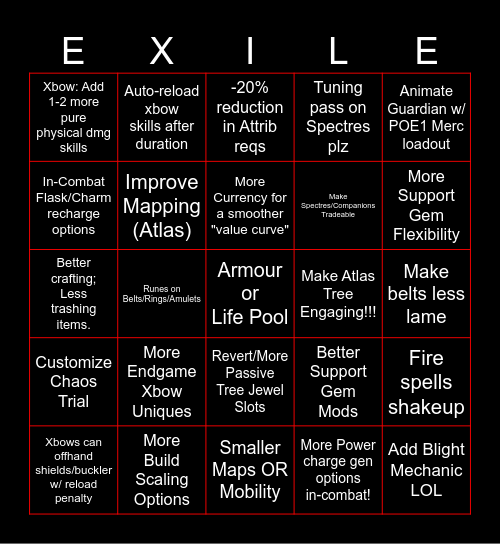Exile Bingo Card