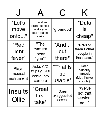 Jack Scanlon Bingo Card