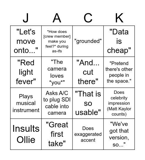 Jack Scanlon Bingo Card