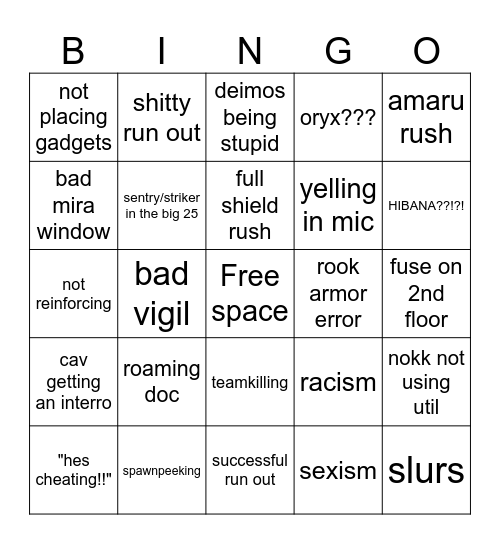 r6 bingo Card