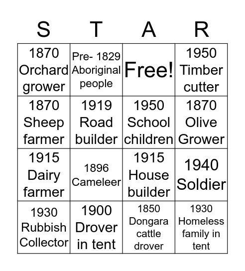 STAR SWAMP Bingo Card