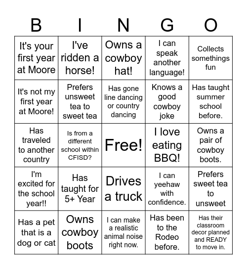 Saddle up for Success Bingo Card