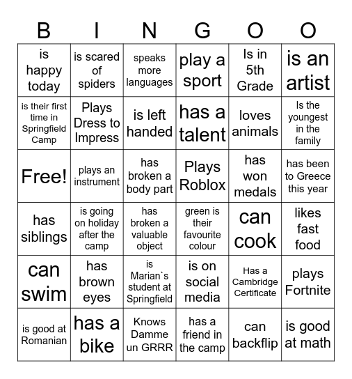 Insieme Camp 2025 Bingo Card