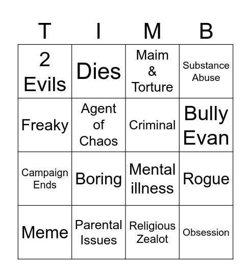Tim Bingo Card