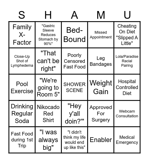 My 600lb Life Bingo Card