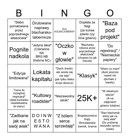 Miaciarskie bingo ogłoszeniowe Bingo Card