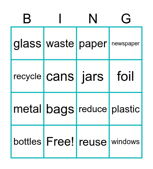 Environment (Reduce Reuse Recycle) Bingo Card