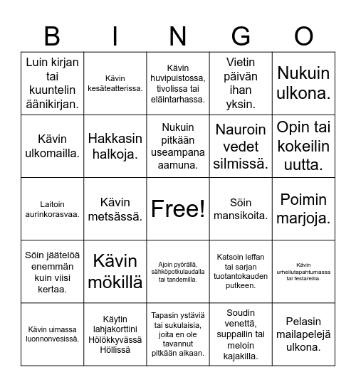 Kesäloma-bingo Card