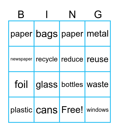 Environment Bingo Card