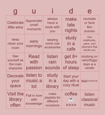 romanticising school Bingo Card