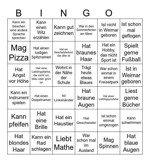 Meine neuen Klassenkameraden Bingo Card