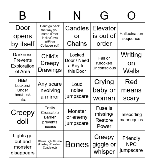 Horror Game Bingo Card
