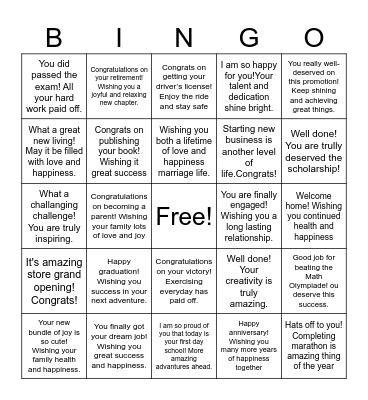 CONGRATS BINGO! Bingo Card