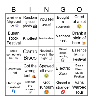 Kendal Calling 25 Bingo Card