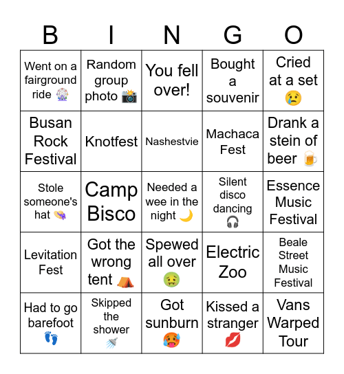 Kendal Calling 25 Bingo Card