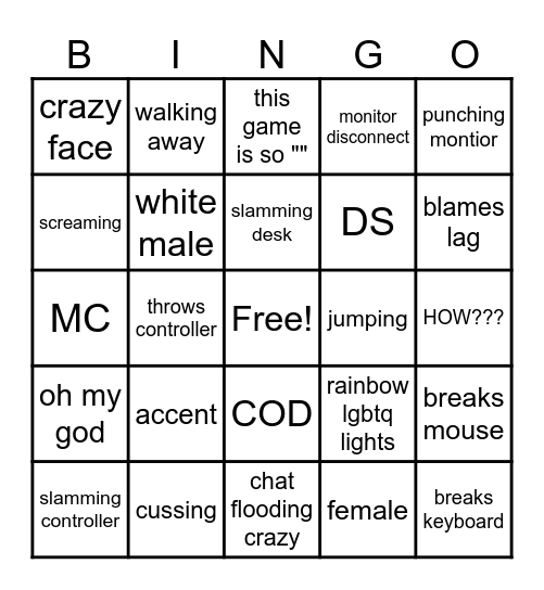 gaemer rage Bingo Card
