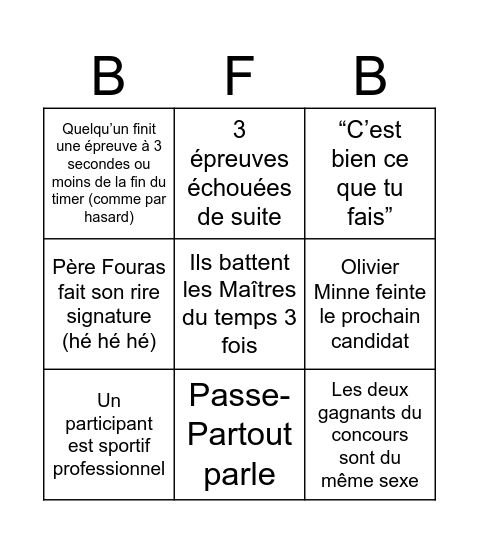 Bingo Fort Boyard! Bingo Card