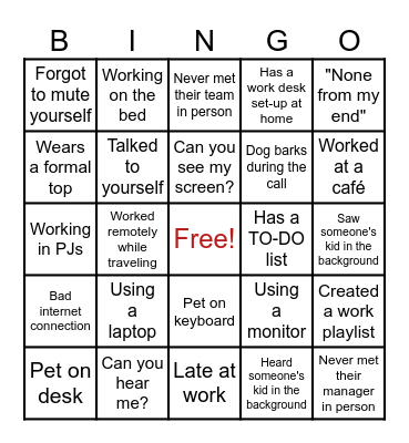 WORK-FROM-HOME EDITION! Bingo Card