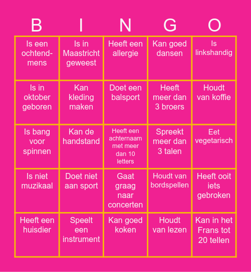 Kennismakingsbingo Card