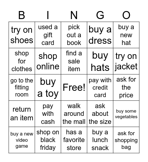 SHOPPING DAY Bingo Card